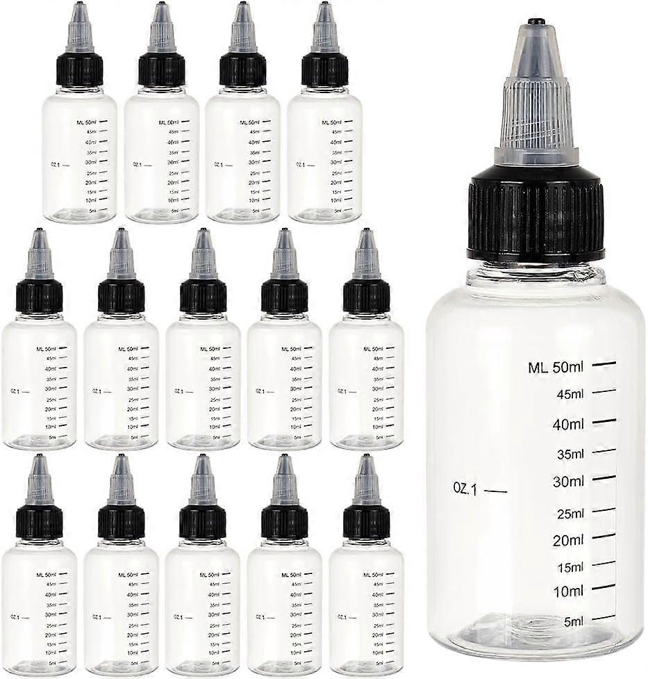 15 Pack 50ml Transparent Plastic Dispensing Bottle with Twist Cap and Graduated Measurement for Liquids Inks Oils Arts and Crafts