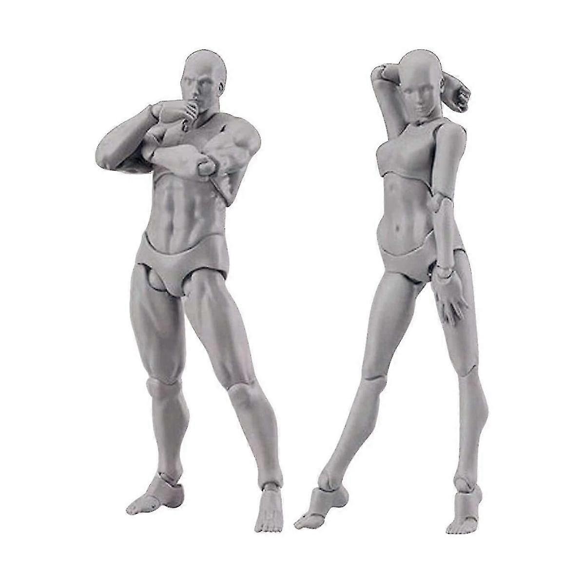ボディドール、アーティストマネキンブロックヘッドジョイントマネキンデッサンフィギュア男性+女性セット(グレー)