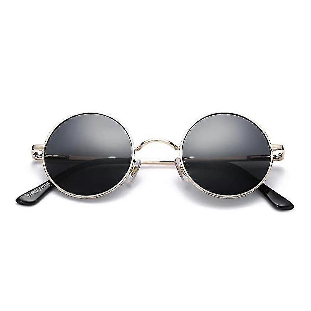 Retro Small Round Polarized Sunglasses For Men Women (Silver framed gray flake)