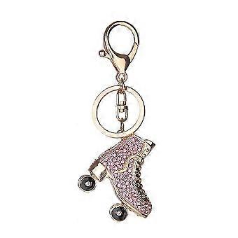 Rhinestone Key Chain Holder Ring Rollerskate Shape Alloy Keyring Bag Decoration (pink)
