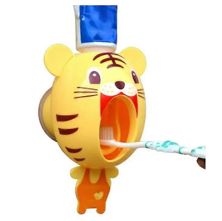 Baby Automatic Toothpaste Dispenser, Cartoon Tiger Toothpaste SqueezerToothpaste Squeezer Toothbrush Holder Wash Set Creative Home