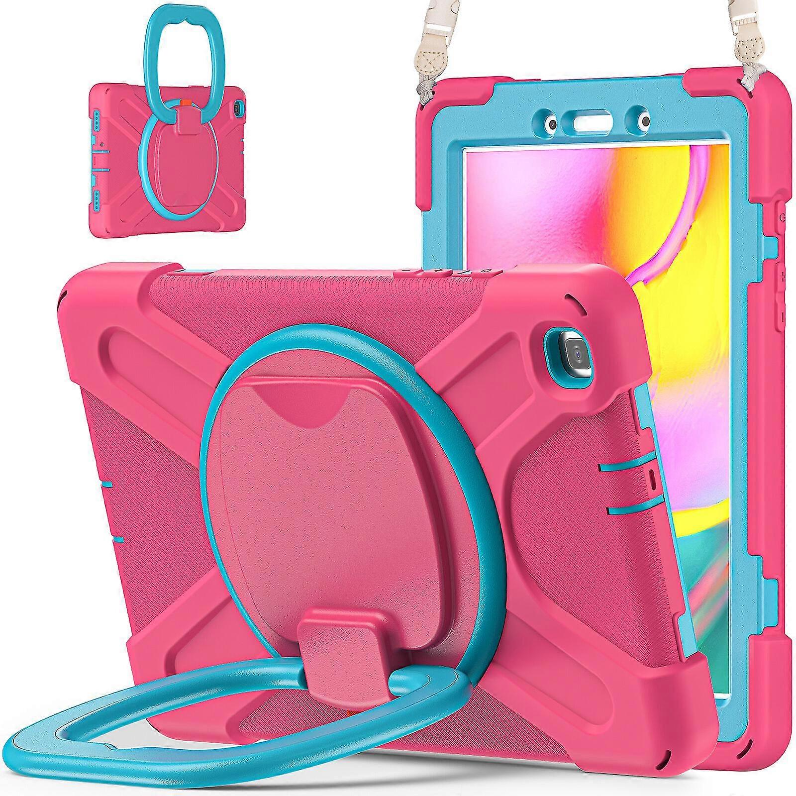 New Color Matching Case For Samsung Tab A 8 Inch 2019 T290 With Shoulder Strap, Big Adjustable Ring Stand, Shock Protection Cover