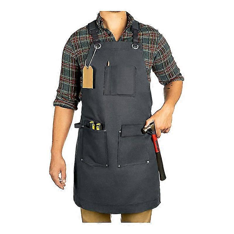 Heavy Duty Waxed Canvas Work Apron with Pockets - Brown Deluxe Edition