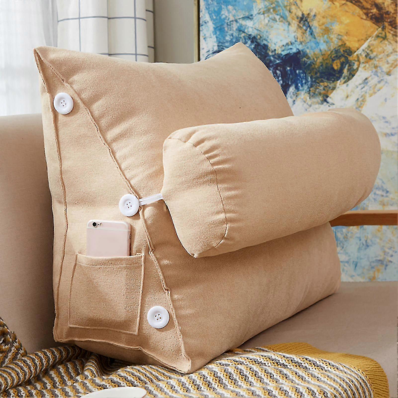 Detachable Triangular Reading Pillow Backrest for Home Sofa Bed - Large Size (60x22x50cm) - Soft and Comfortable - Light Yellow