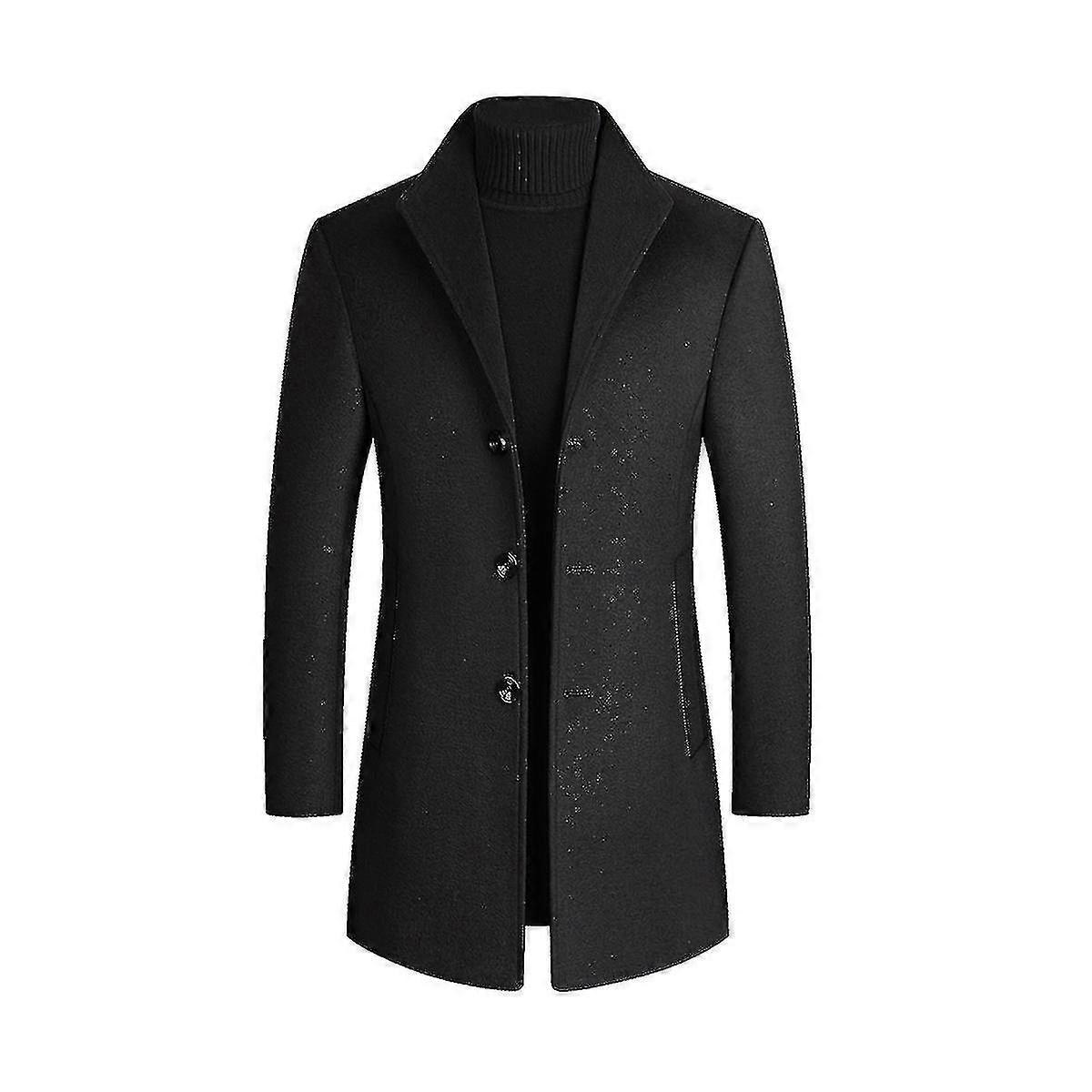Enkelknäppt solid lapel tjock ullöverrock för män