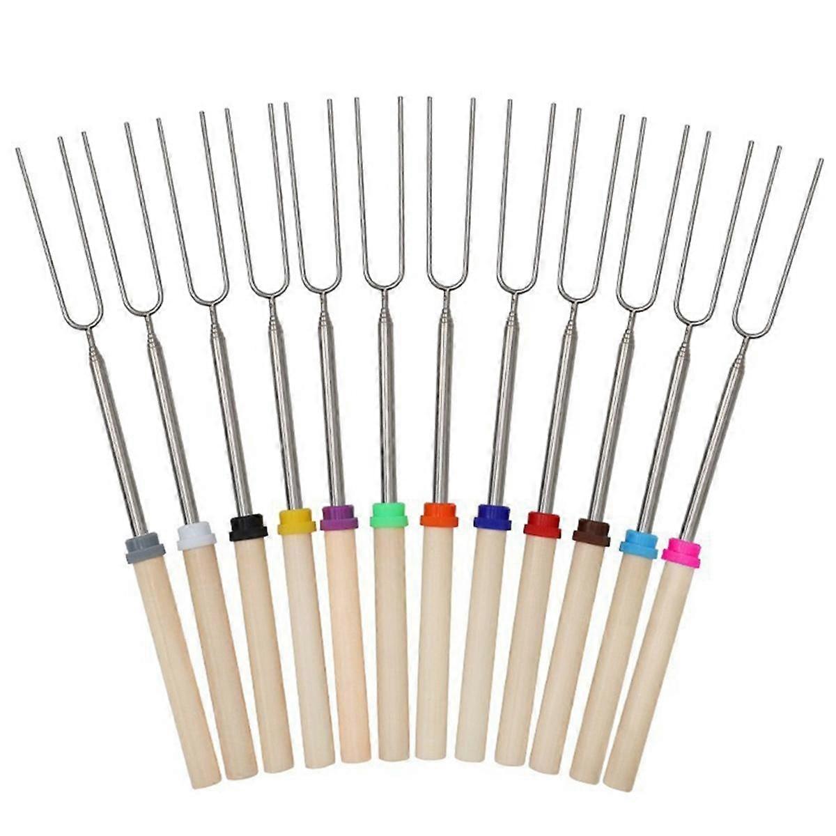 Retractable Stainless Steel Grilling Rod Camping Essentials Stainless Steel Mutton Skewers Retractable Wooden Handle