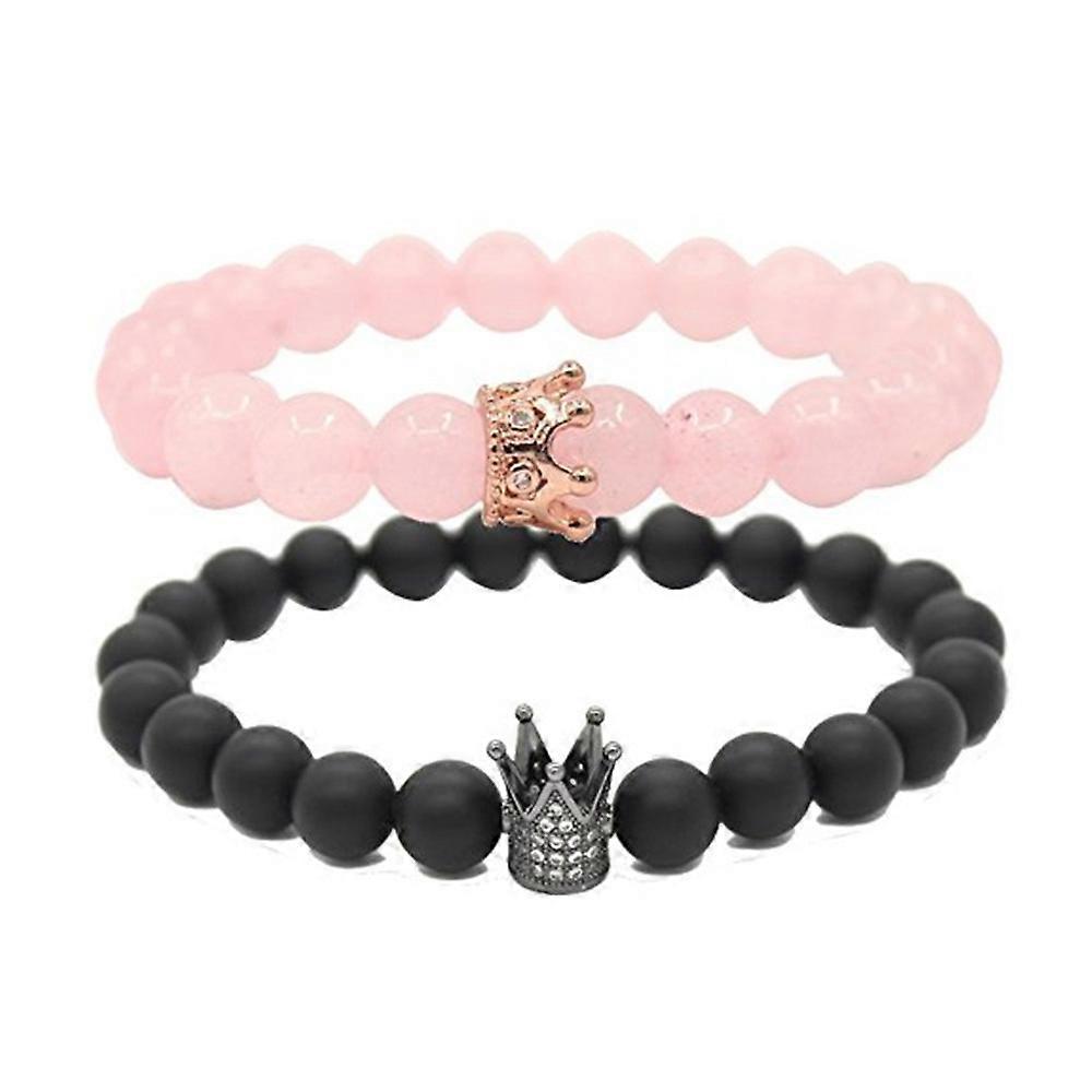 Couple Bracelets with King&Queen Crown His&Hers Black Matte Agate 8mm Beads Bracele