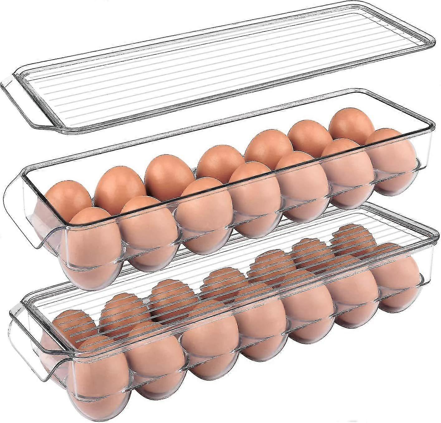 Egg Crisper Storage Box, Egg Box With 14 Compartments, Clear Dustproof Stackable Storage Box With Lid (2pcs)