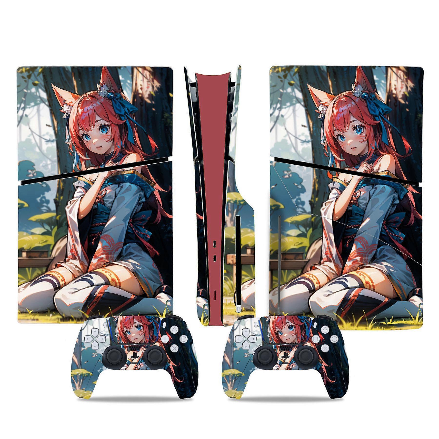 PS5 Slim Disk Editionに適したビニールスキン、コンソールとコントローラーのスキンに適した、PS5 SILMクールステッカー、PS5 SILMデコレーション - カワイイ女の子