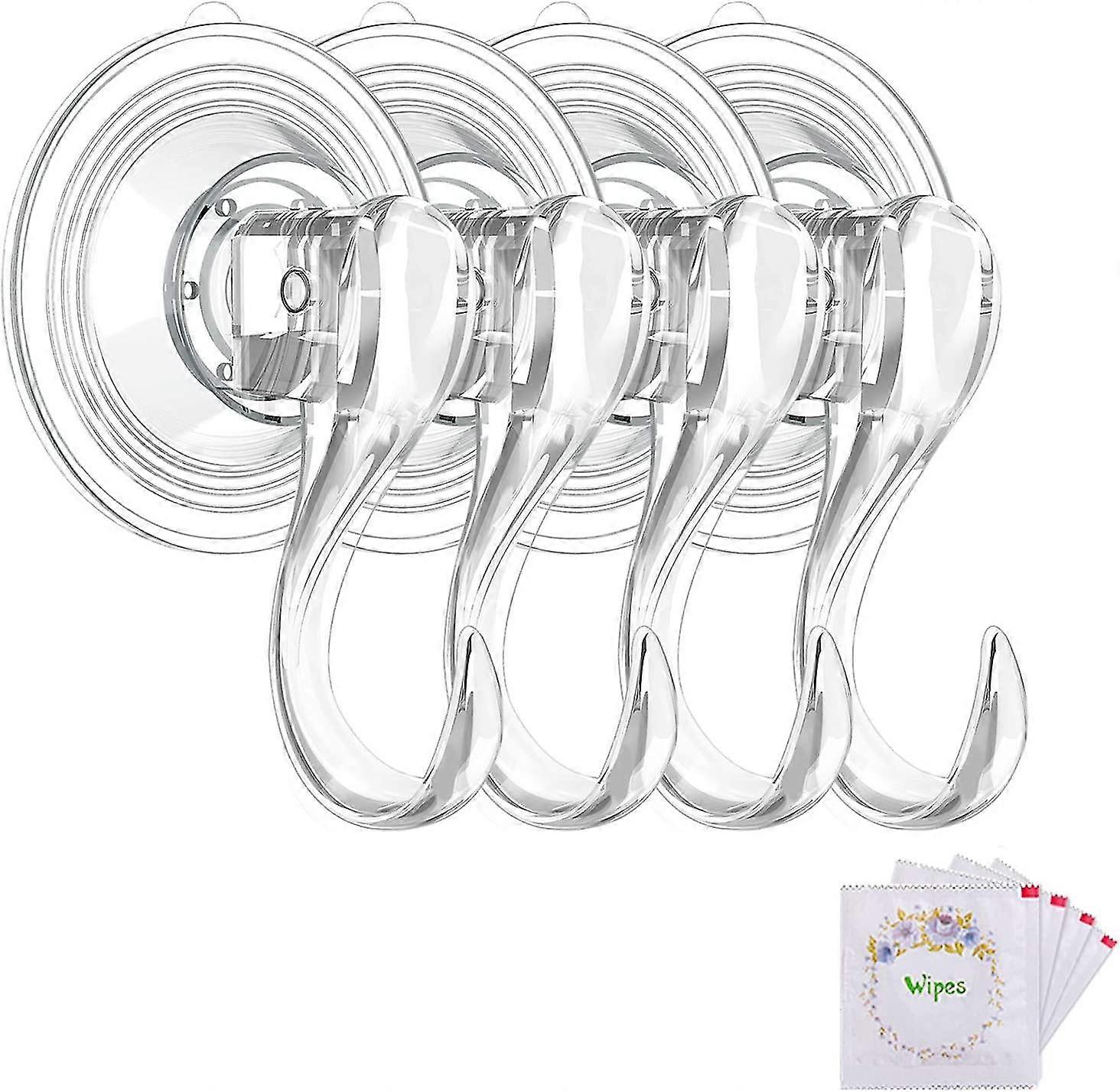 Suction Cup Hooks, 4pcs Small Clear Reusable Heavy Duty Vacuum Suction Cup Hooks With Cleaning Cloth