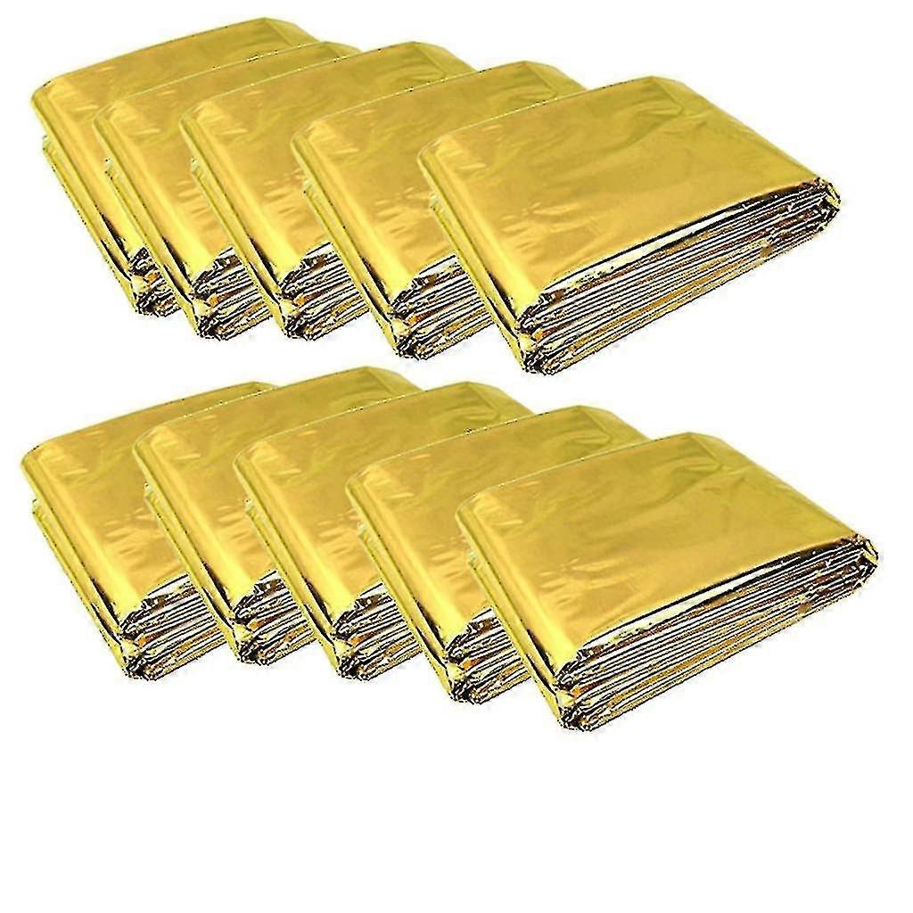 10 חלקים שמיכת חירום מתקפלת זהב 210x160 ס"מ כסף + זהב - חדש