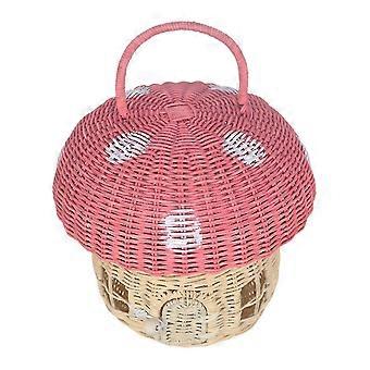 Handgemachter Rattan-Pilz-förmiger Aufbewahrungskorb - Niedliche handgefertigte handgefertigte Geschenkdekoration Kunstwerk Rattan, Rosa