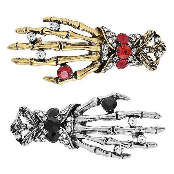 1 Set 2 Pcs Halloween Skeleton Palm Brooch Skeleton Palm Brooch (Random Color)