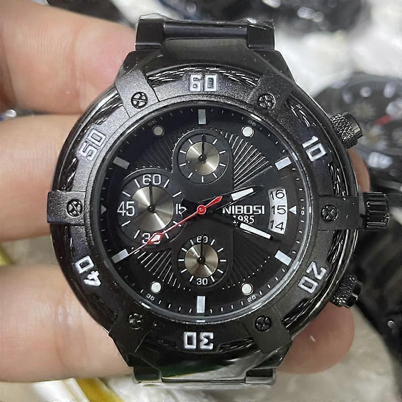 NIBOSI שעון ספורט גדול לגברים עמיד למים אופנתי כרונוגרף זוהר נירוסטה קוורץ גברים שעון יד Relogio Masculino