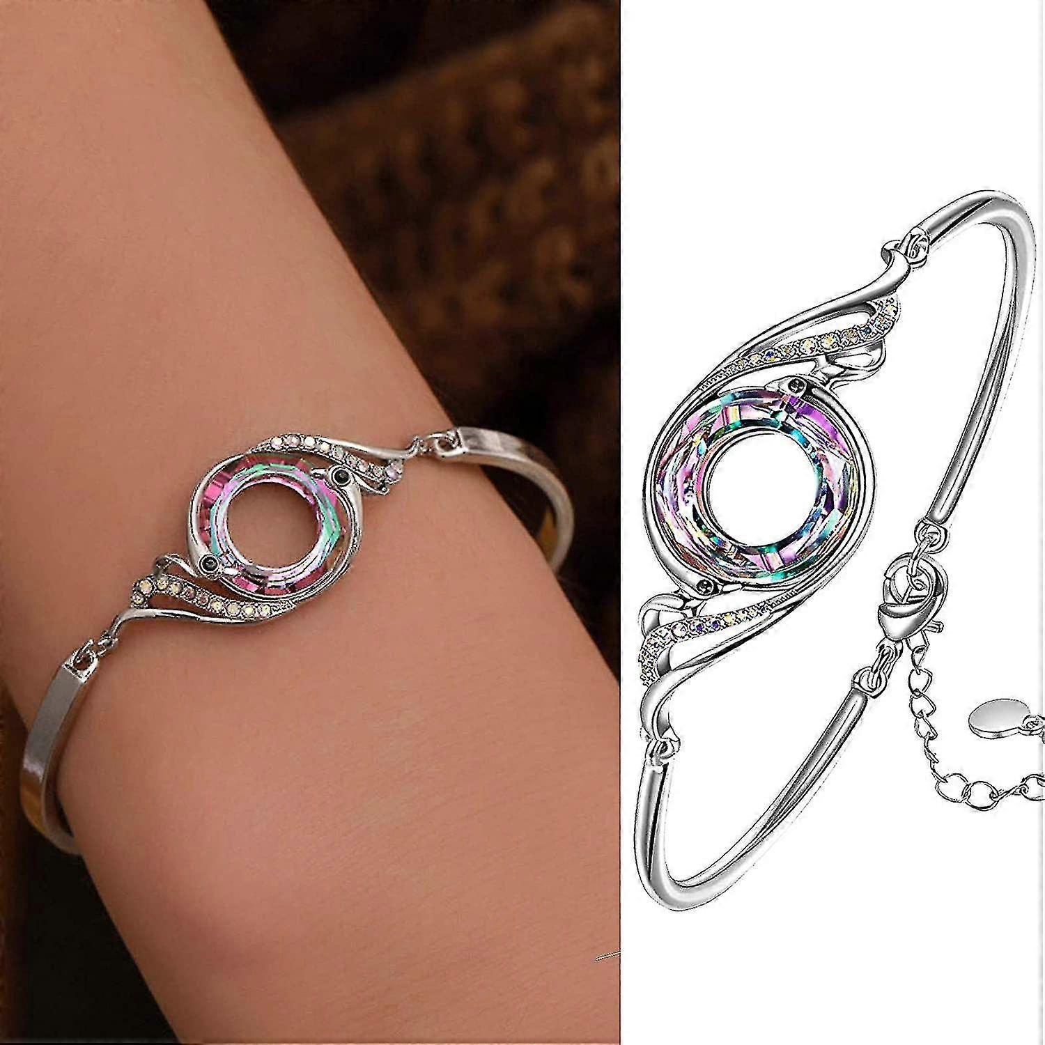 Creative Colorful Crystal Peacock Gradient Bracelets Jewelry Tw