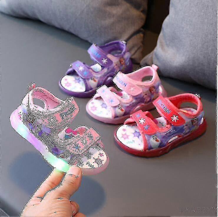 Children Sandals Girl Princess Sandal Frozen Elsa Summer Breathable Luminous Kids Girls Sports Sandals Shoes