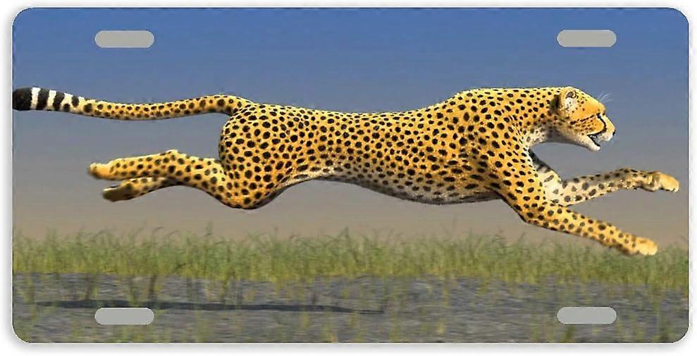 Running Cheetah Metal Car Tag Auto Tag License Plate Cover With 4 Holes 12 x 6 Inches