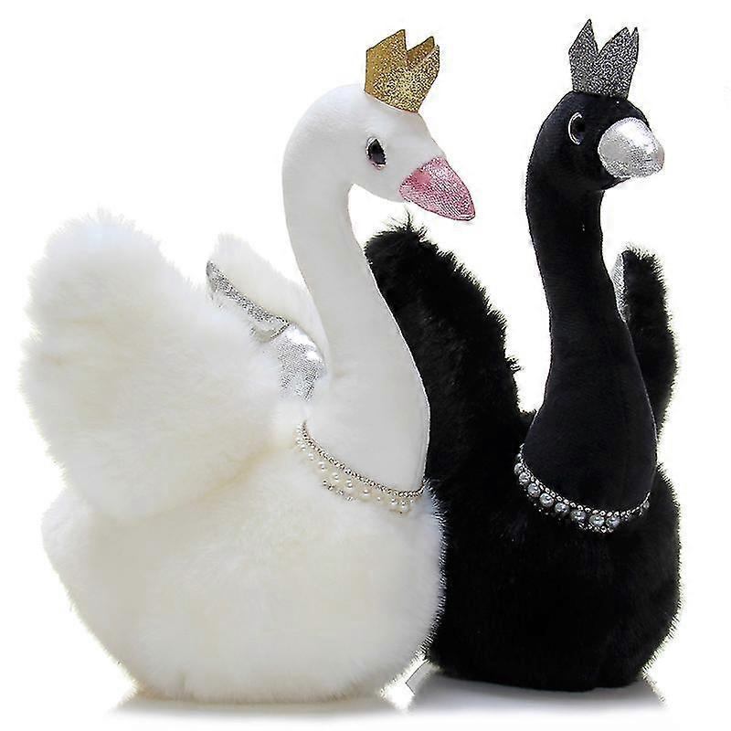 Prinzessin Krone Schwarz Schwan Plüsch Spielzeug Peal Halskette Weißer Schwan Paar Königin Schwan Plüschhie Hochzeit Dekor Puppen für Paar Geschenk...
