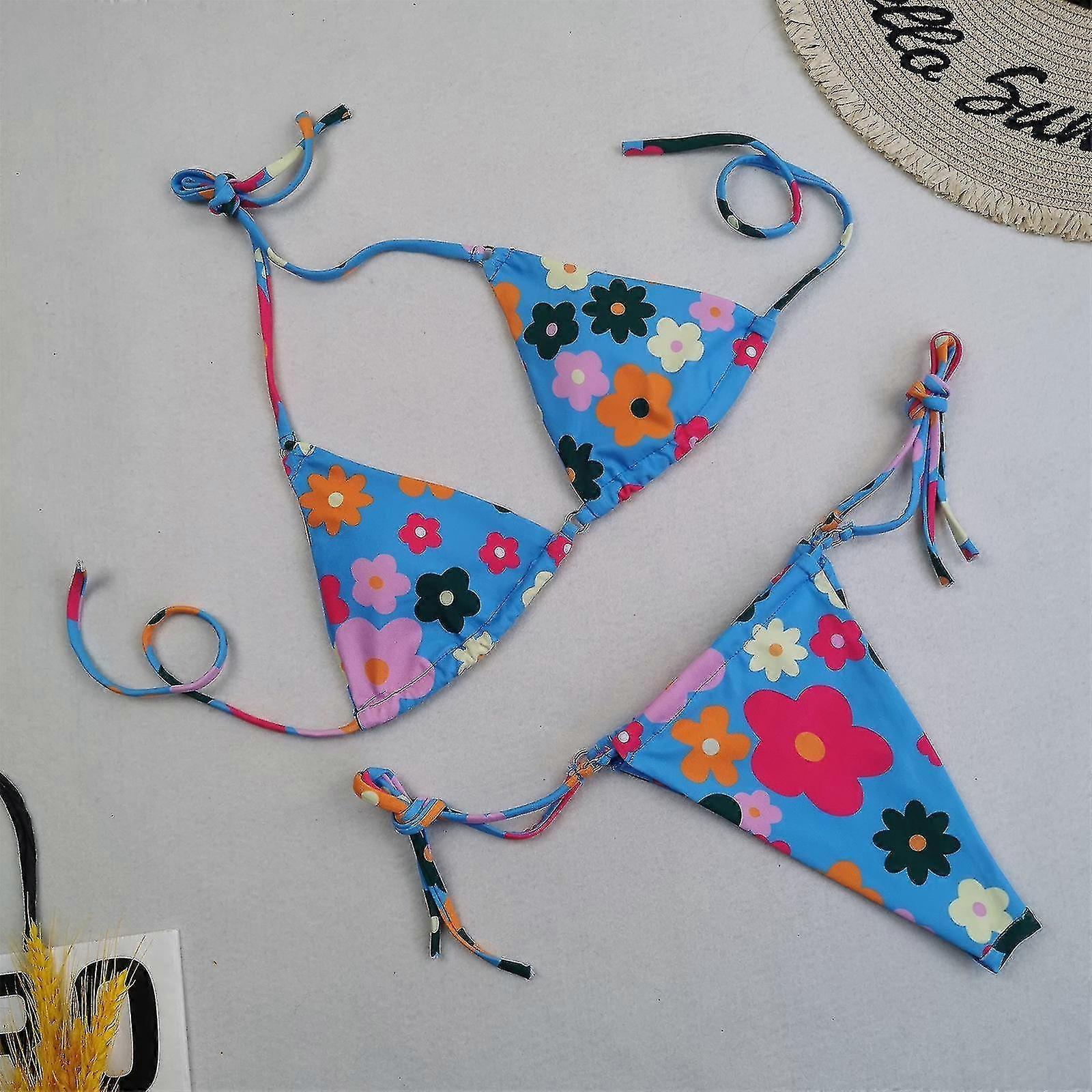 Femme Sexy High Breast Contrast Print Split Bikini Set Ensemble de maillot de bain deux pièces