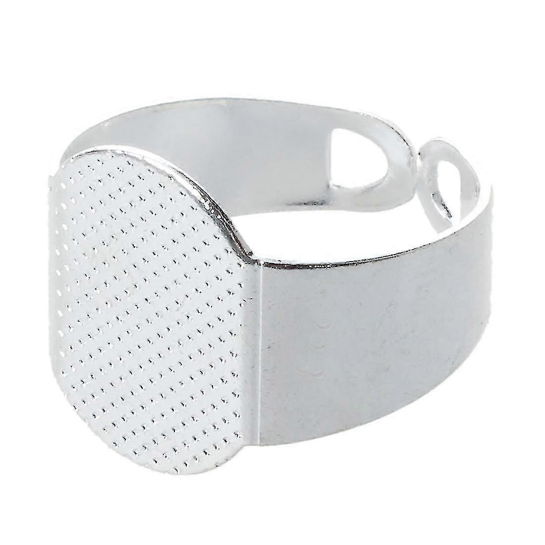 10 Pcs 15 Mm Silver Crafting Oval Adjustable Ring Holder
