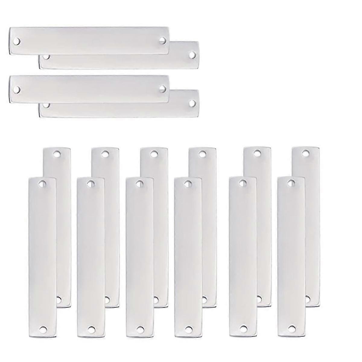 16pcs 304ステンレス鋼コネクタチャーム、ブランクタグ長方形スタンピングブランクタグ、彫刻用2穴付き