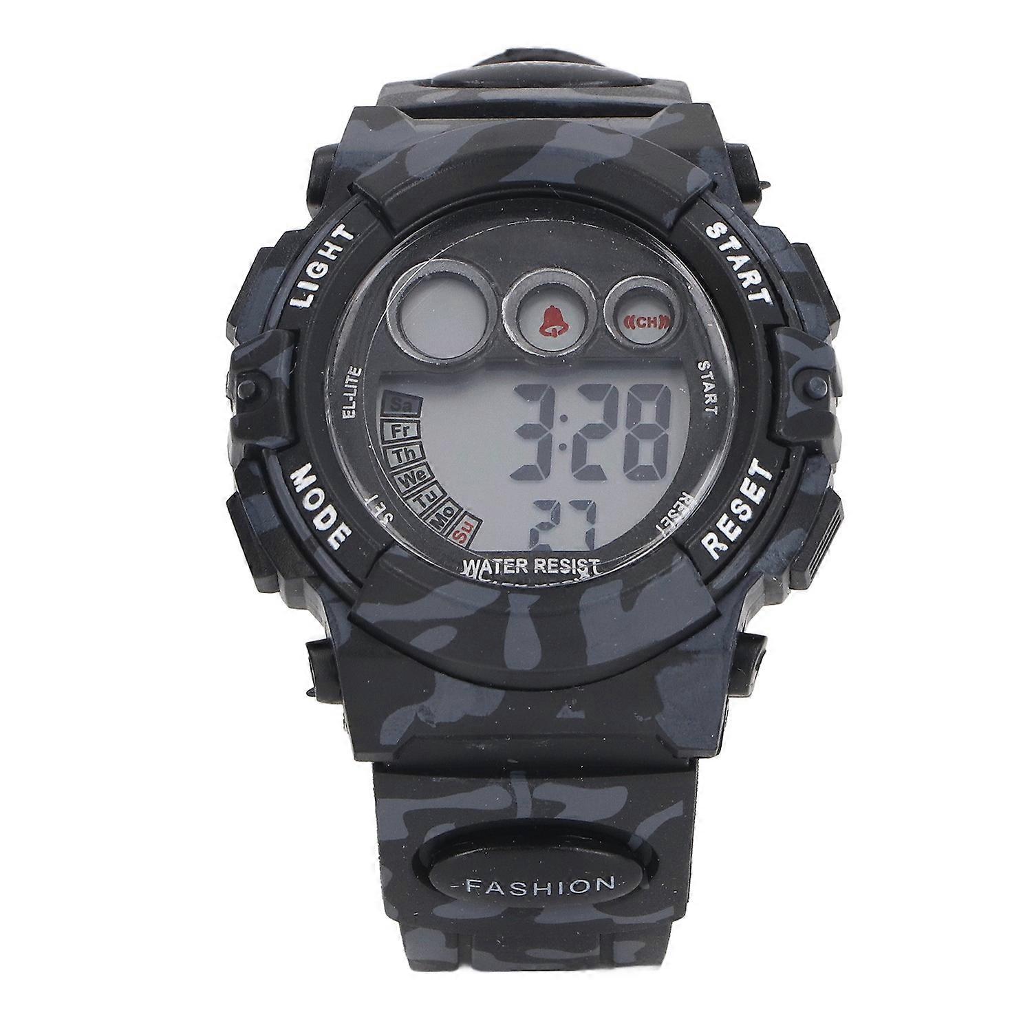 Kids Camouflage Digital Watch Alarm Clock Date Display Split Time On Time Alarm 12/24 Hour 7 Colors