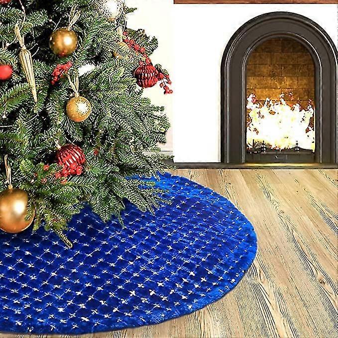 Decroxmas kék karácsonyfa szoknya, 30 hüvelyk műszőrme karácsonyfa szoknya ezüst flitterrel, karácsonyfa szoknya alaphuzat újévi ünnepi partira de
