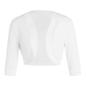 Dame 3/4 ermet cardigan åpen kort skuldertrekk bolero beskåret jakker klær L hvit