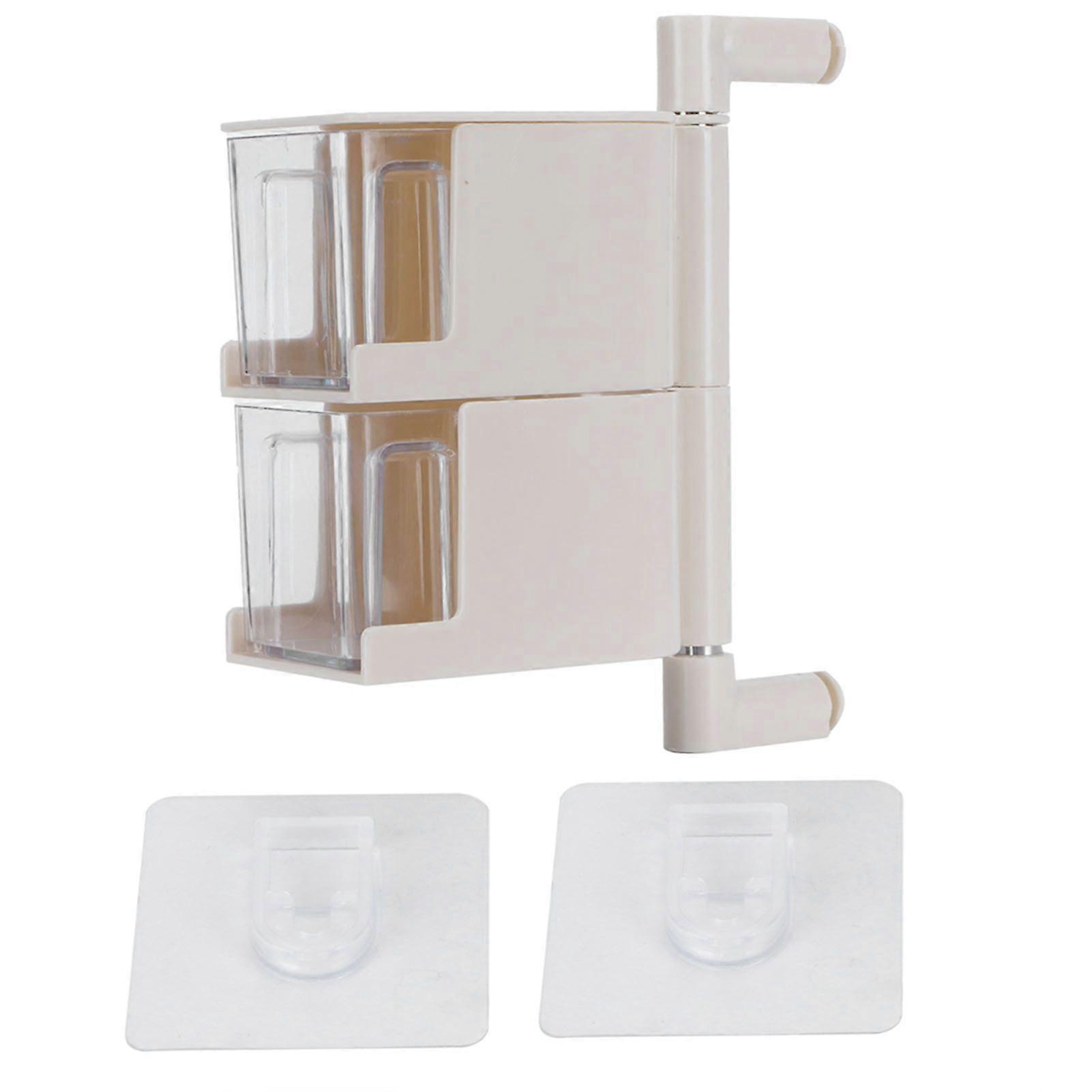 NoPunching WallMounted Seasoning Box Rotatable 2Layer Drawer Type Box for Kitchen(Beige )