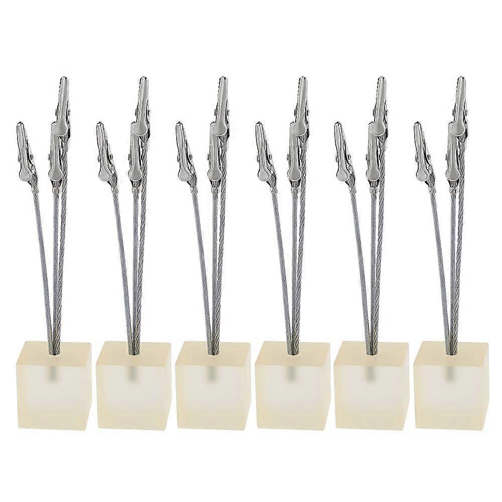 Small Three-Headed Silver Resin Cubic Base Alligator Beak Note Holder Resin and Iron Matte Platinum Color 30x30x153mm