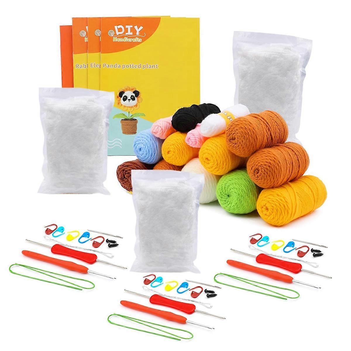 Crochet Kit for Beginners,DIY Animal Panda,Elephant, Crochet Kit,Potted Crochet Knitting Kits for Adults Beginner