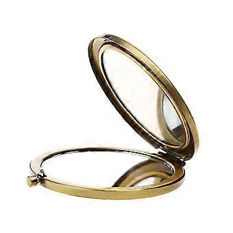Kleiner doppelseitiger Spiegel aus Metall, Mini tragbarer doppelseitiger Make-up-Spiegel Taschenspiegel (Antikbronze)