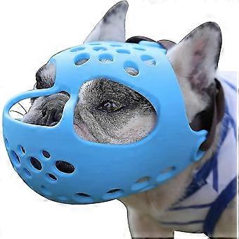 Muso corto per cani, muso per bulldog traspirante regolabile in silicone morbido per Bulldog francese Shih Tz Blue S