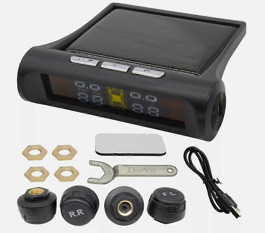 Auto Solar LCD Trådløs Auto TPMS Reifendruckkontrollsystem&4 externe Sensoren