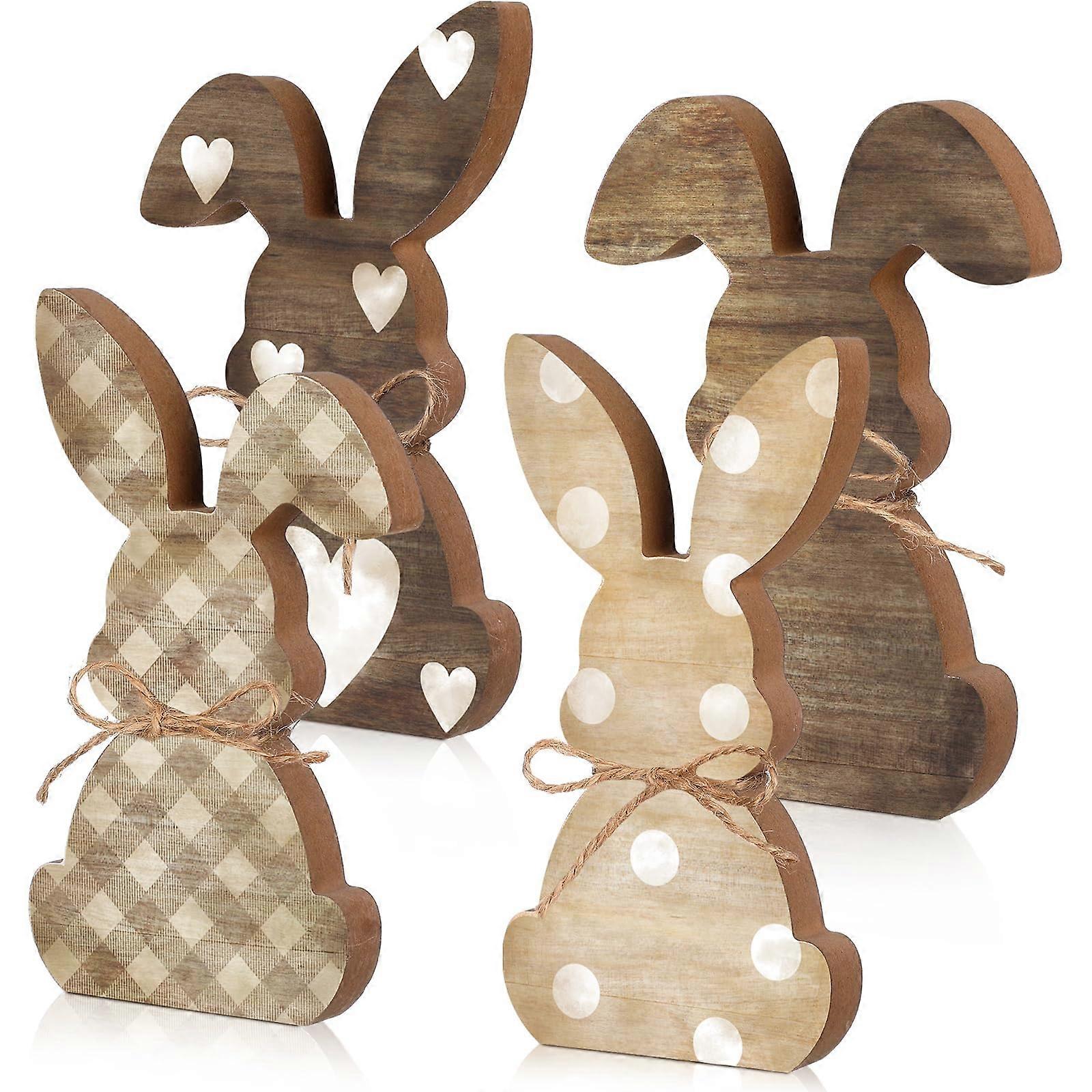 4PCS Wooden Bunny Table Signs for Easter Decor – Rabbit-Shaped Centerpieces for Tiered Trays – Rabbit Table Decor