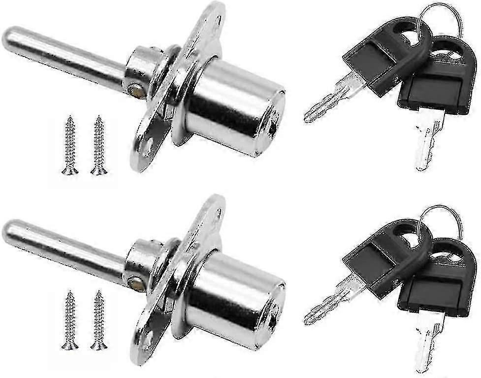 2 Pieces Drawer Lock With Key For Furniture Plunger Lock For Cabinet Showcase Filing Cabinets, Diameter 16mm, Length 61mm (silver)