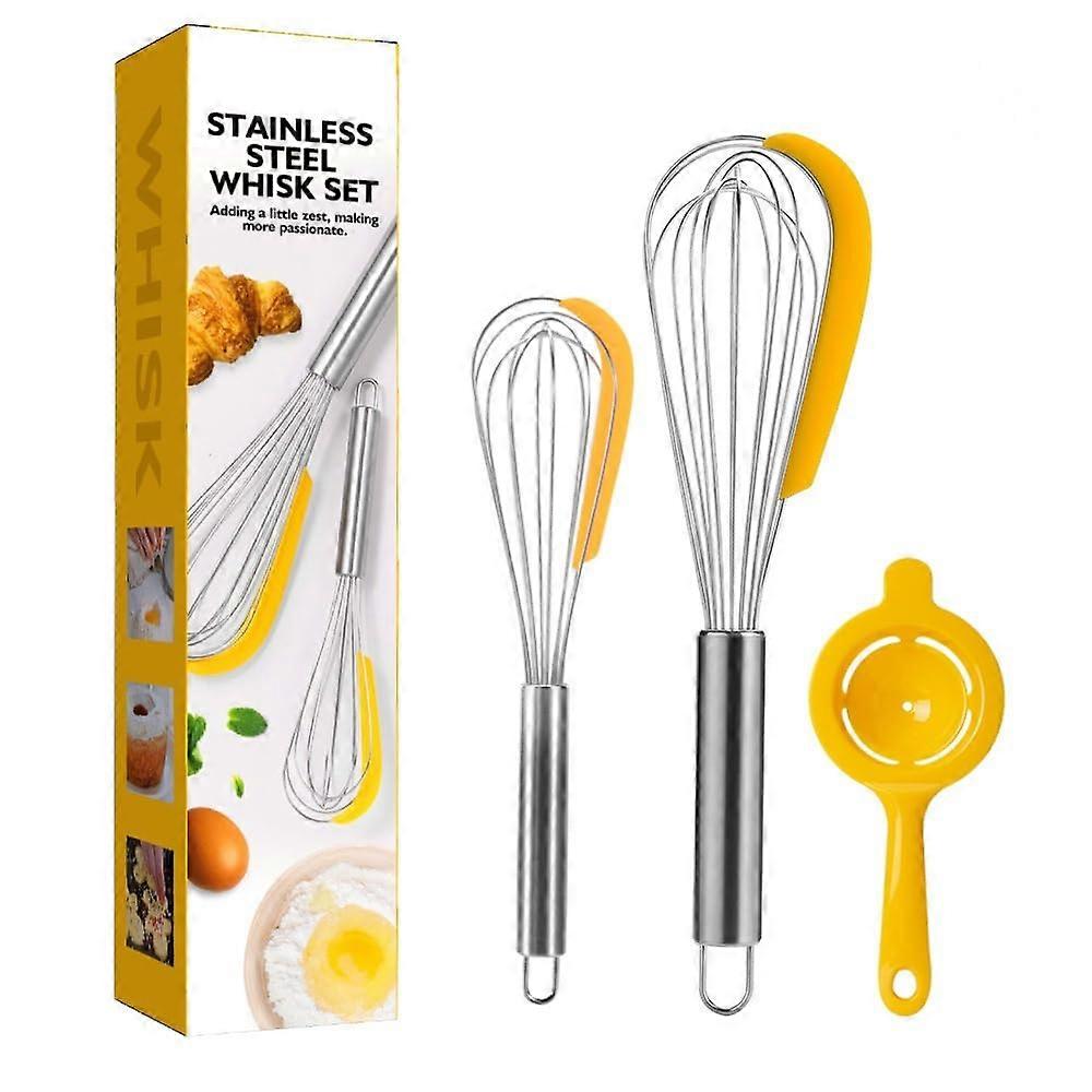 Stainless Steel Whisk Set 10 Inch And 13 Inch, Silicone Scraper, Egg Separator, Wire Whisk For Cooking Blending And Beating