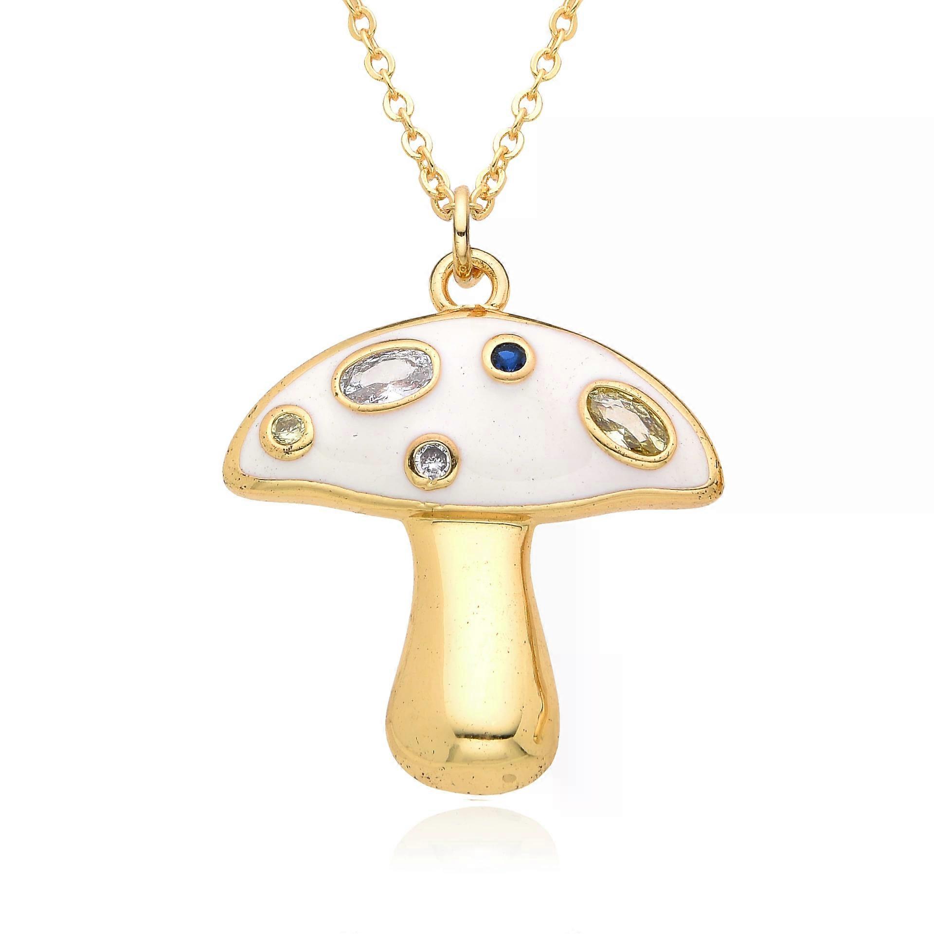Mushroom style clavicle necklace with colored zircons and enamel drops