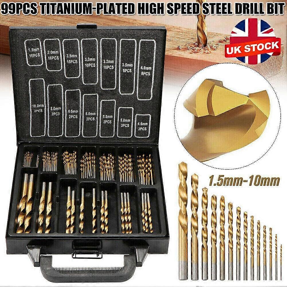 99pcs Titanium Coated HSS Drill Bits Set 1.5mm-10mm High Speed Drill Power Tools