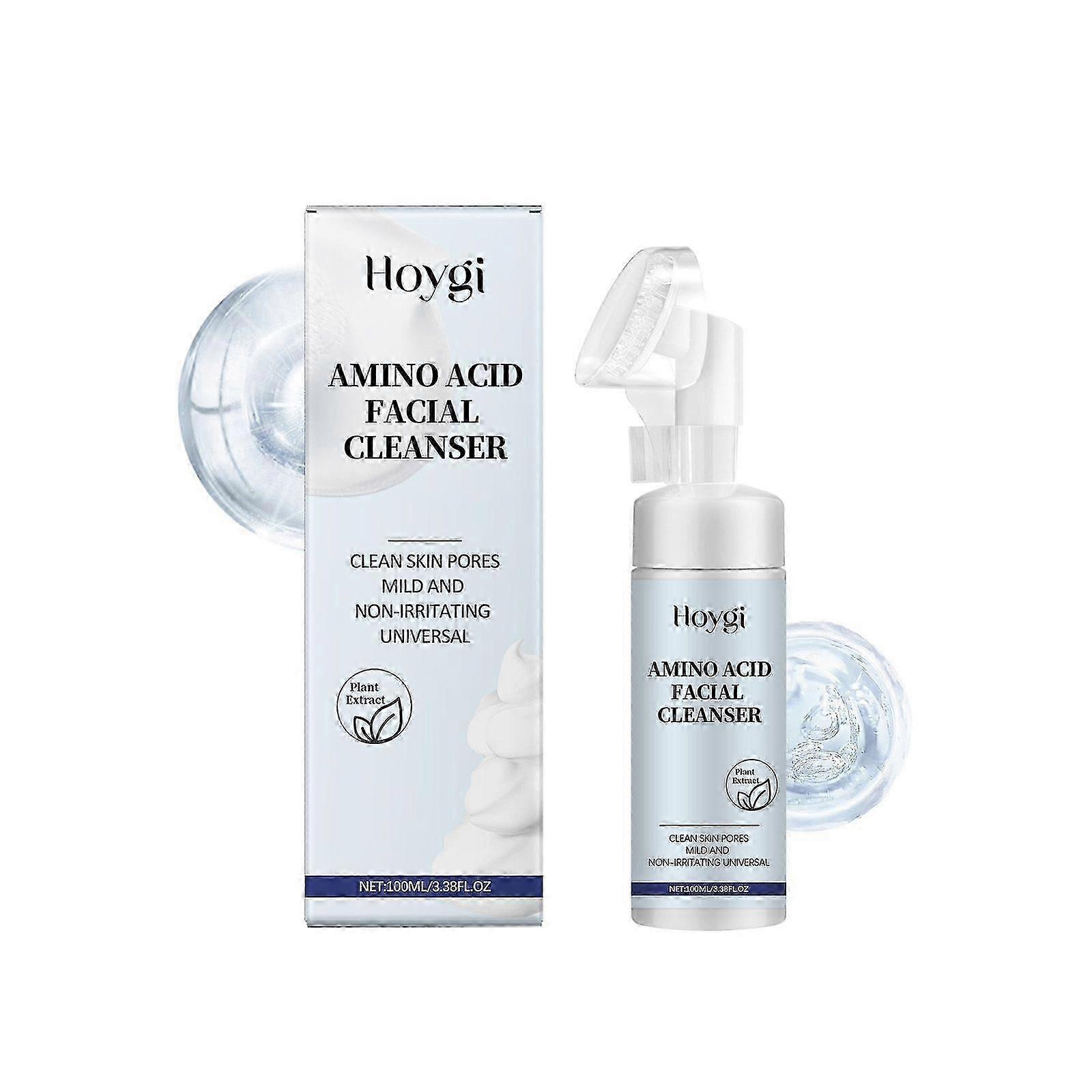 Amino Acid Facial Cleanser, Gentle Foaming Face Wash, Deep Cleansing Facial Cleanser with Brush, Moisturizing & Non-Irritating