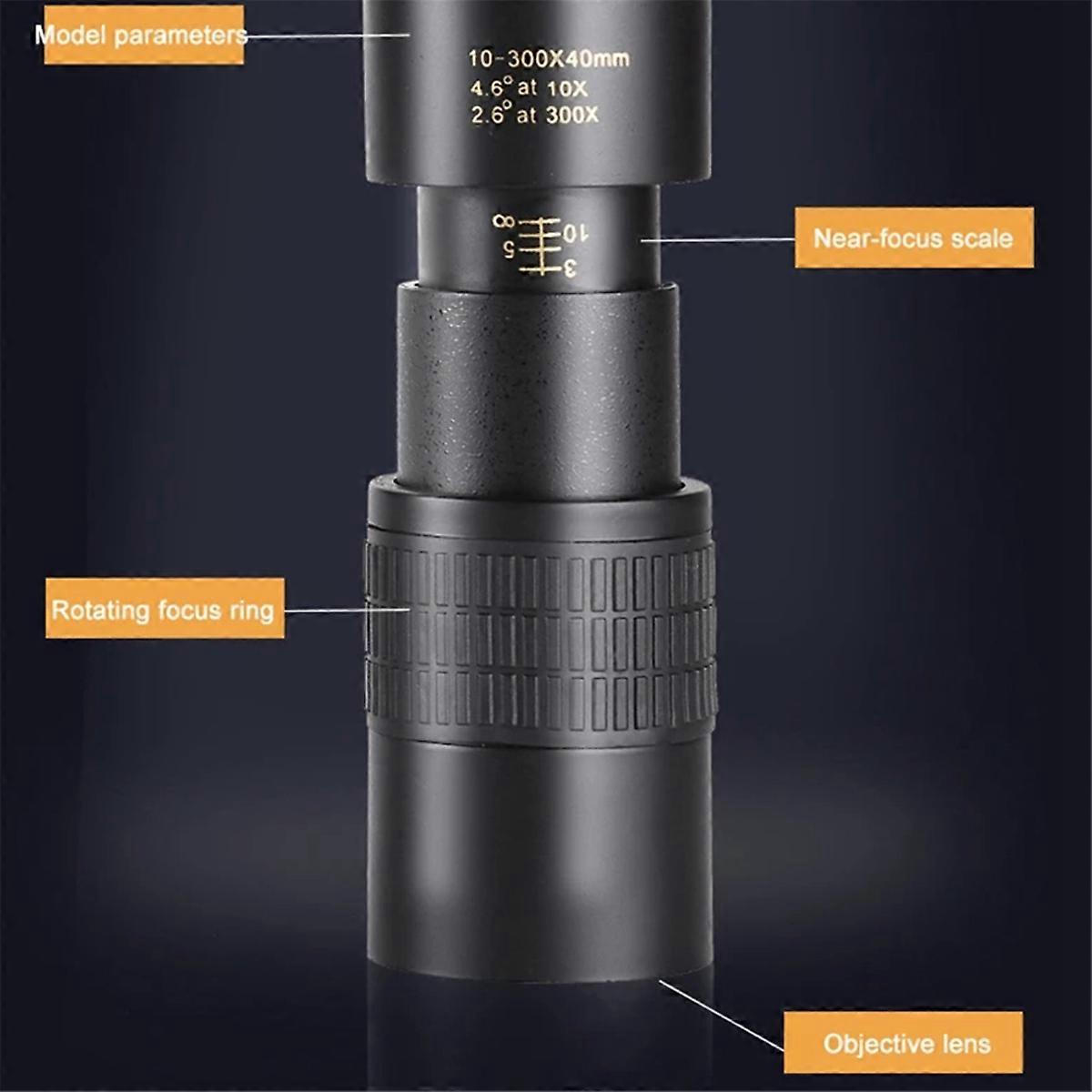 10-300x40 HD Zoom Monocular Telescope Mobile Telephoto Lens w/Tripod