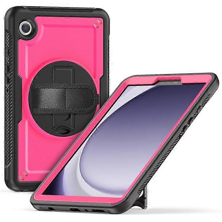 For Samsung Galaxy Tab A9 (SM-X110/ X115/ X117) Case Rotating Kickstand PC + TPE Shockproof Tablet Cover with Hand Strap