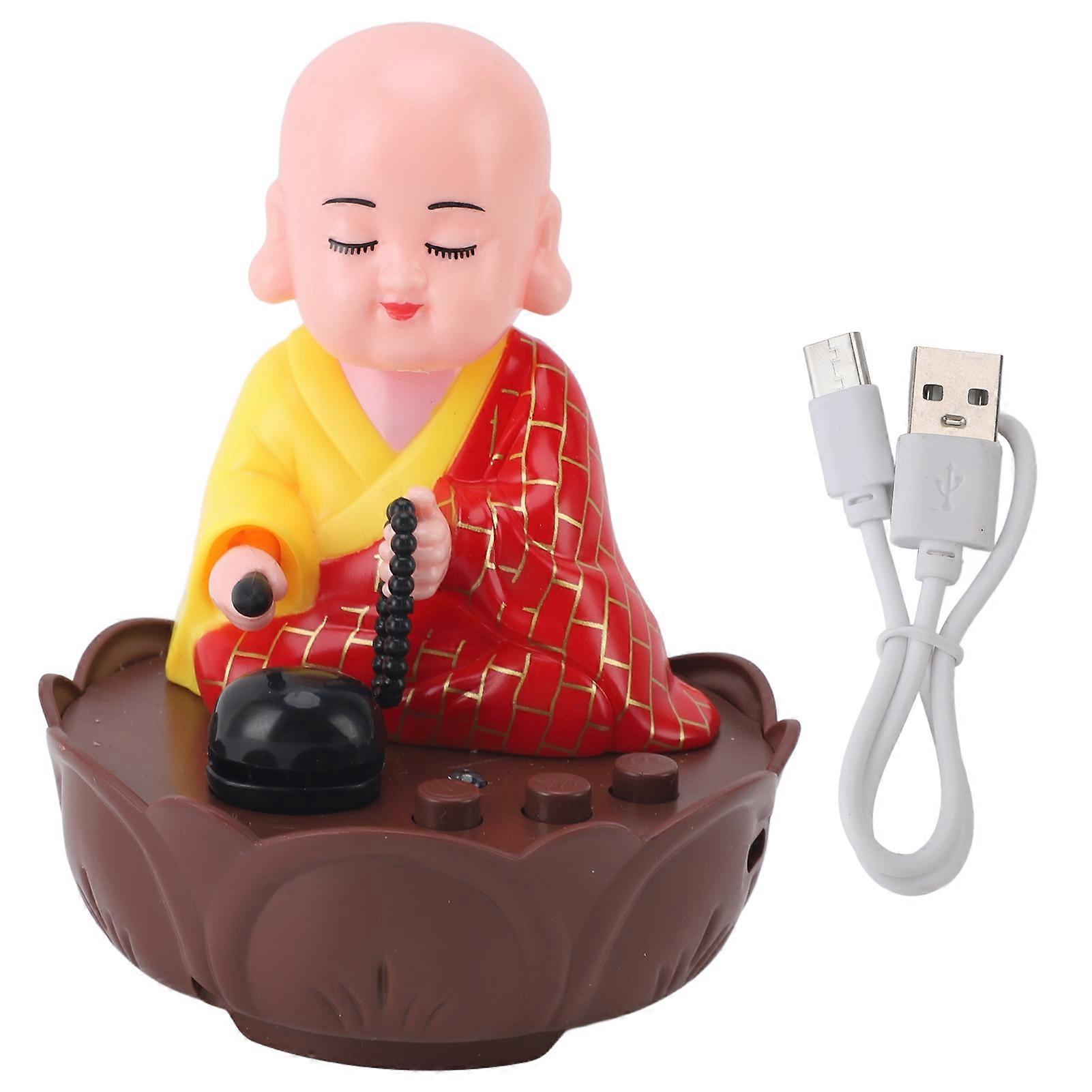 Musical Nodding Monk Figurine, Moving Head Buddha Statue with USB Charging Cable, Red