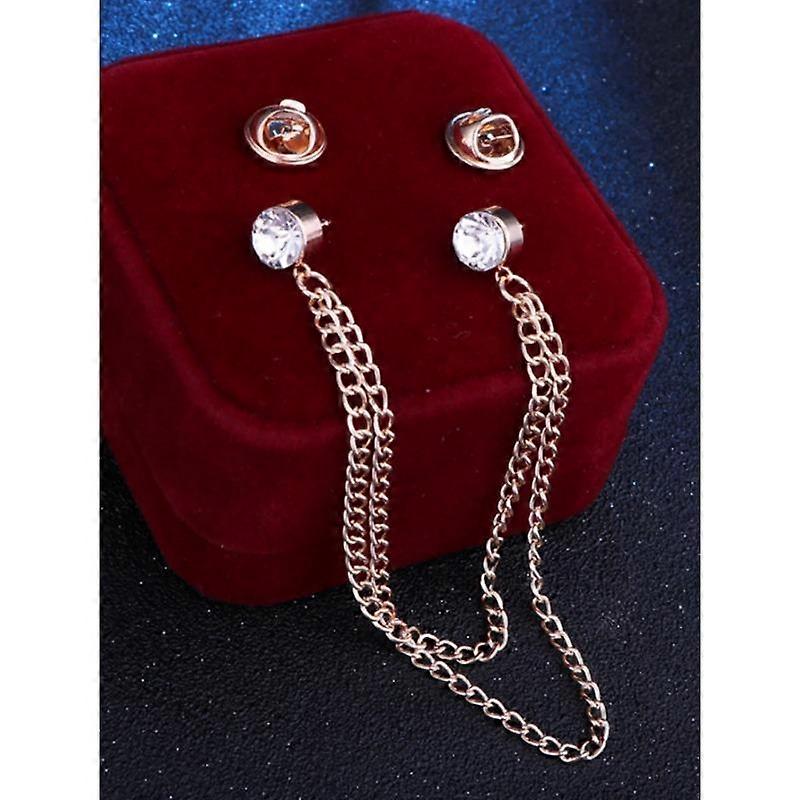 1pc Minimalist and Fashionable Rhinestone Tassel Double-layer Chain Men's Brooch Shirt Collar Accessory