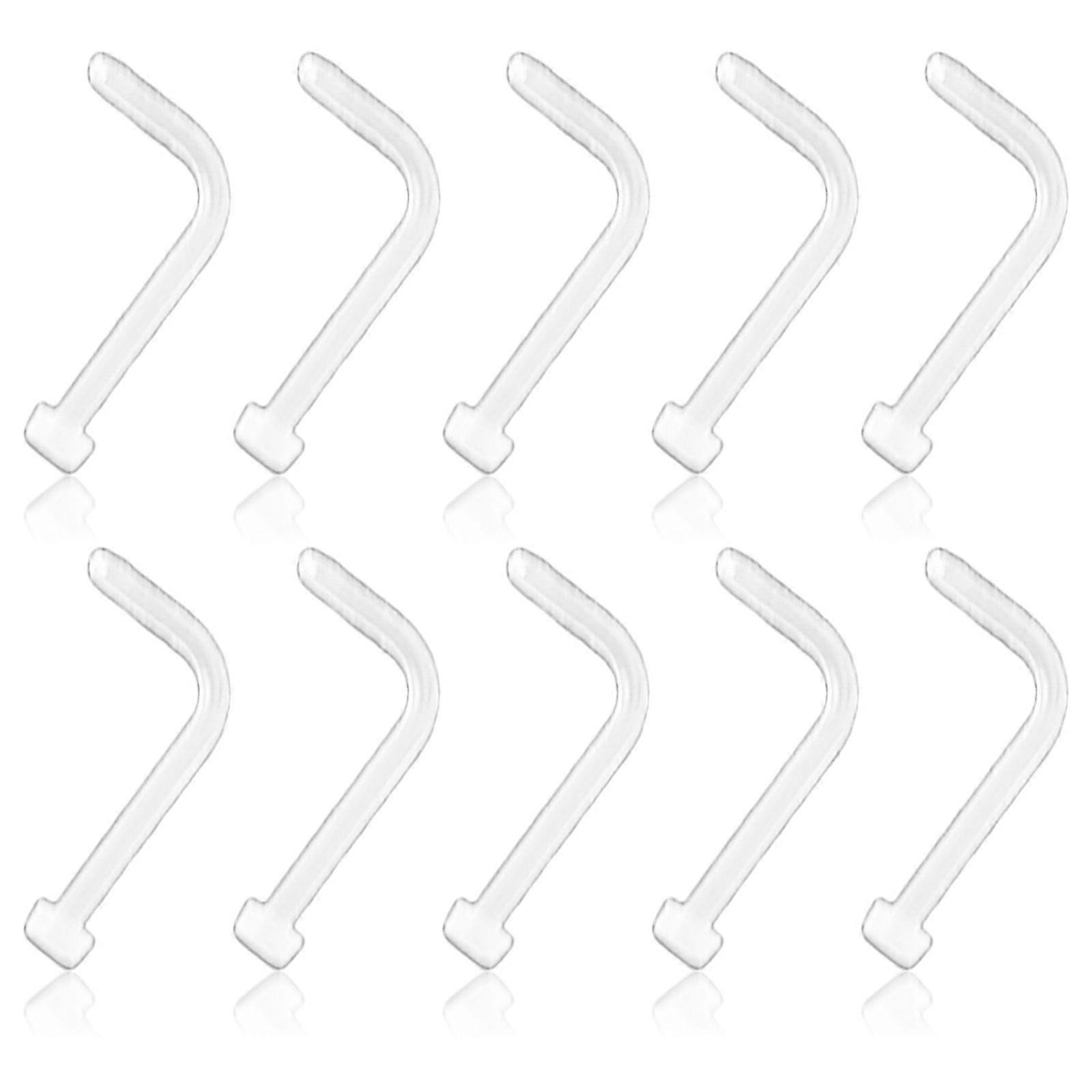 10pcs Clear Nose Studs L-Shape Piercing Jewelry Retainers
