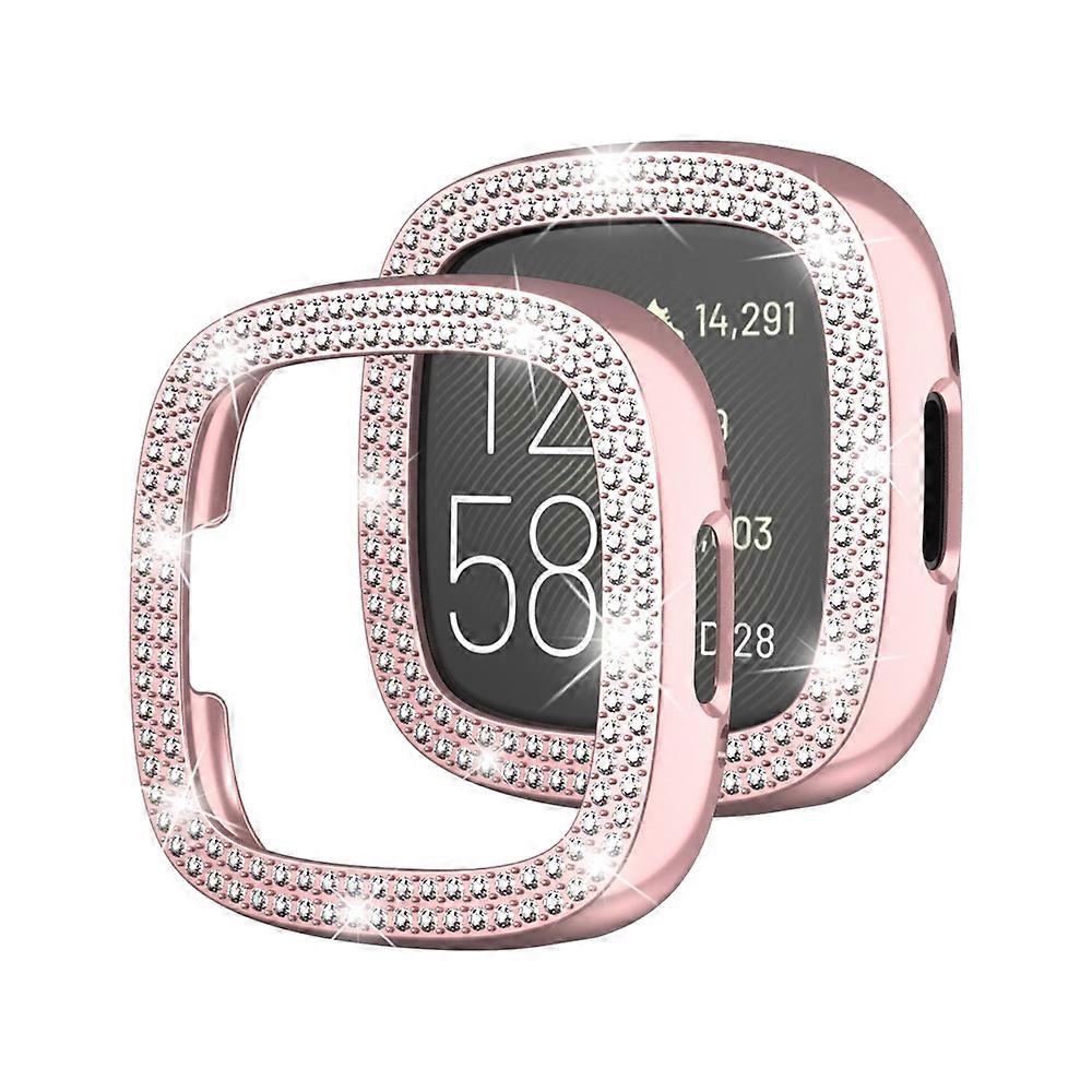 For Fitbit Versa 4 Double-Row Diamond Solid Color Electroplating Hollowed Watch Case