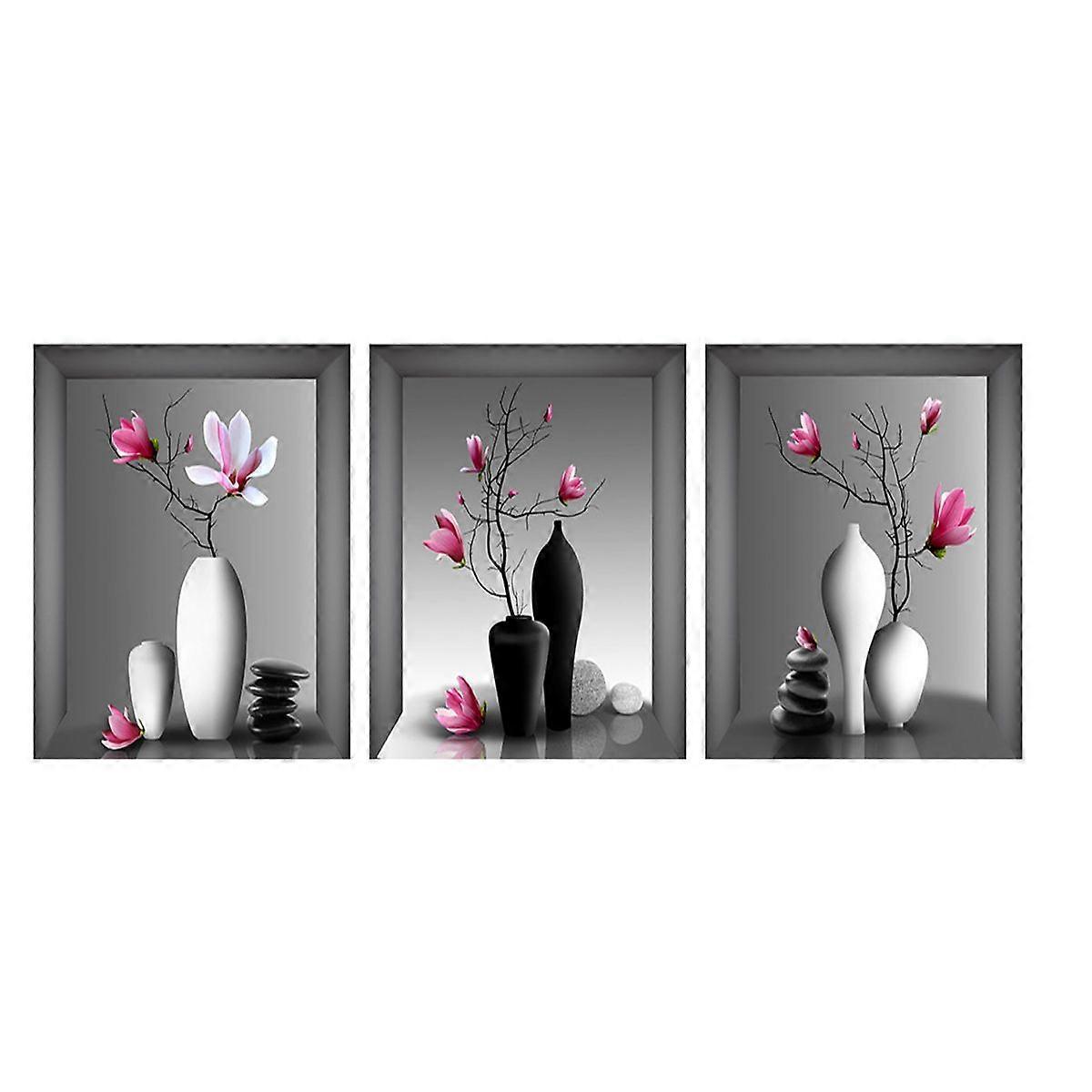 3D Wall Stickers with Vases and Green Plants, Removable Wall Dcor