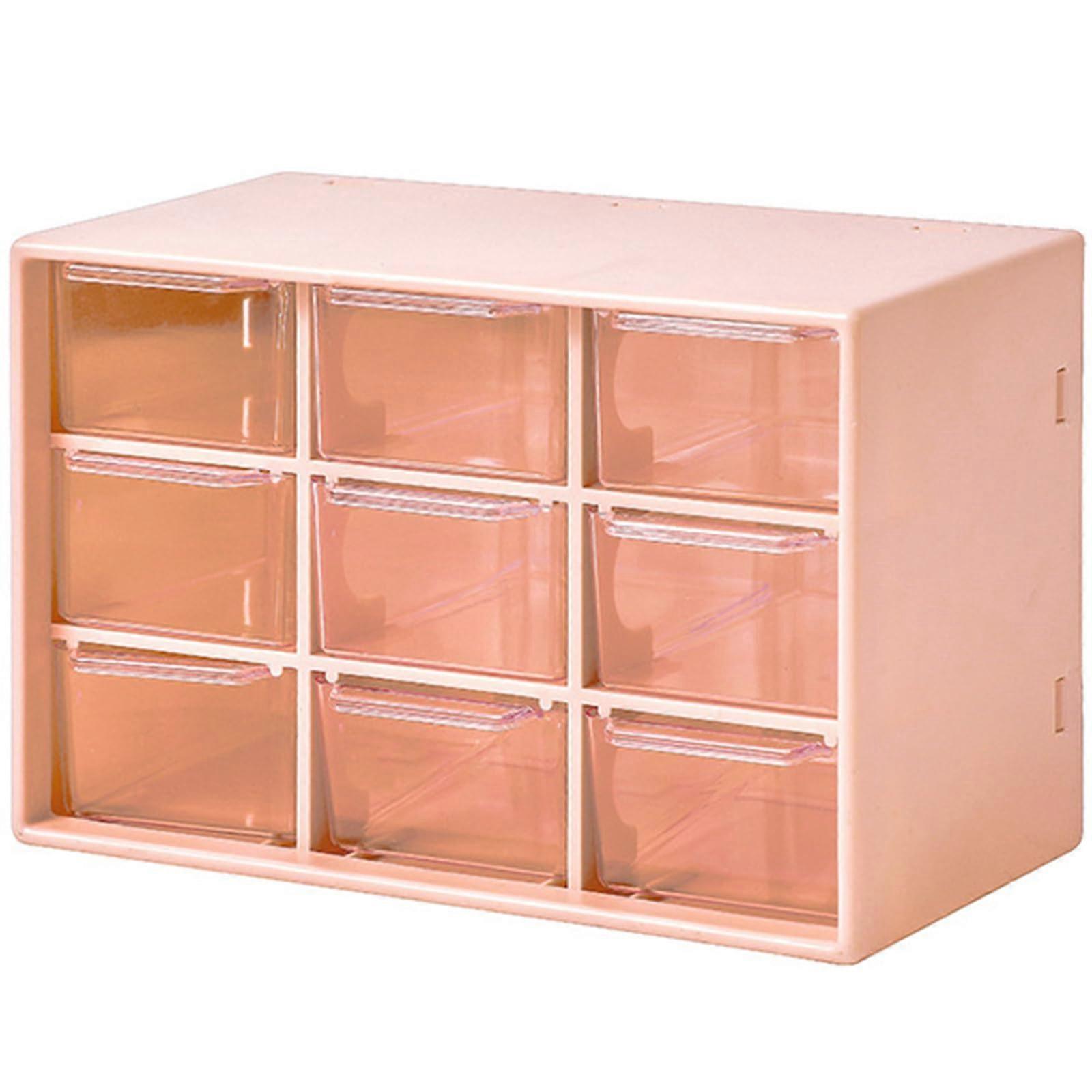 Mini Storage Drawers - Stackable Clear Plastic Organizer Bins with 9 Small Drawers for Desk, Office, Bedroom, and Makeup (Pink)