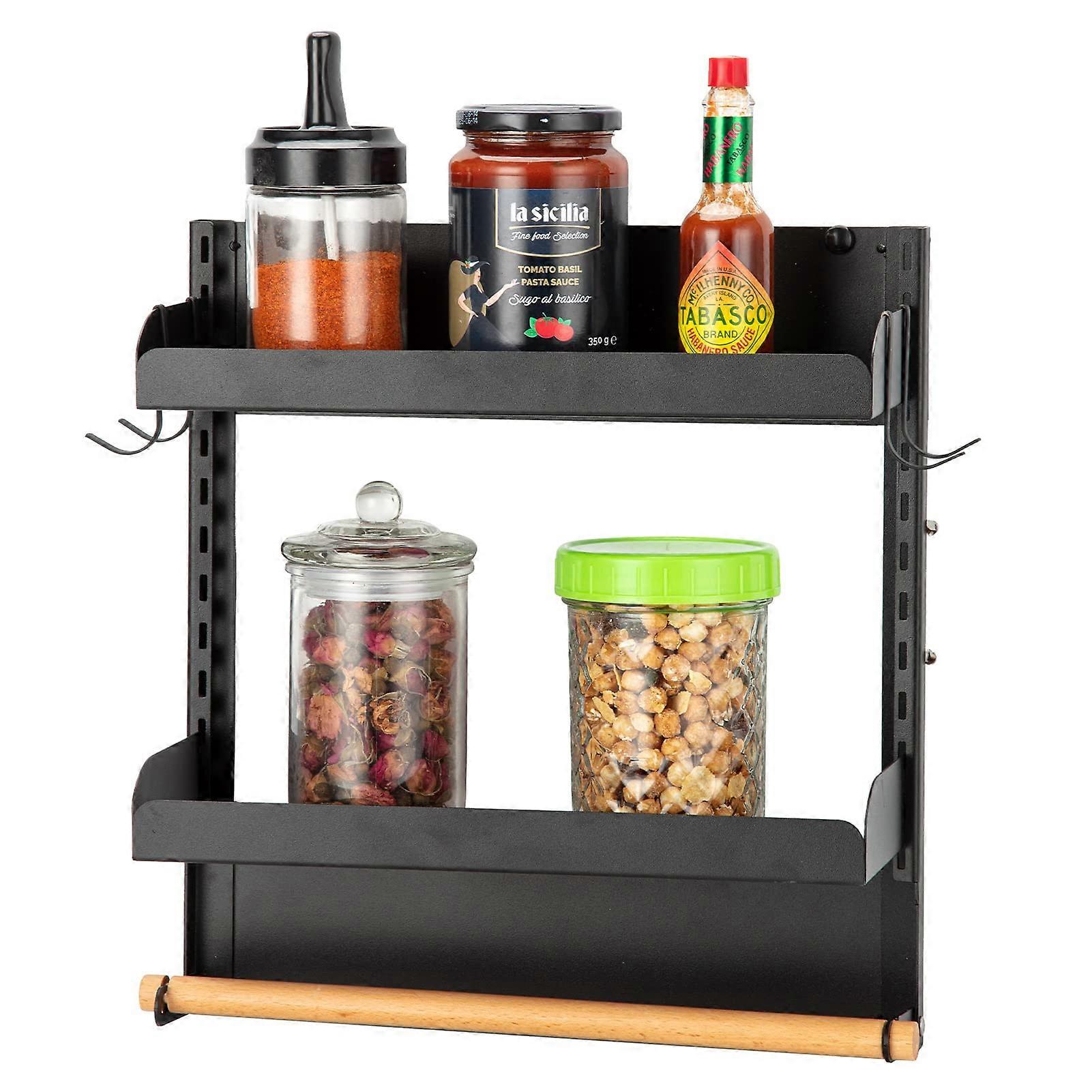 Moveable Fridge Magnetic Spice Racks, 2 Tier Kitchen Spice Organizer with Paper Towel Holder, Compact Storage Solution