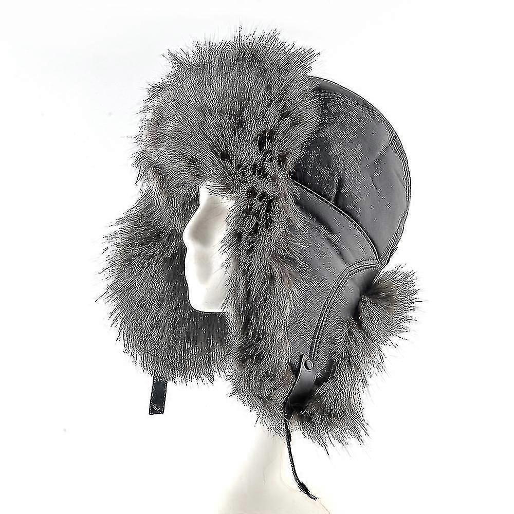 Faux Leather Bomber Hat Men Winter With Earmuffs